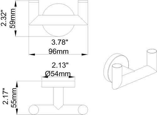 Miniatura 5 de Gancho para toallas, ganchos para baño y cocina, moderno gancho doble para bata montado en la pared, cromo, 077020-CR, serie Leo Cromado