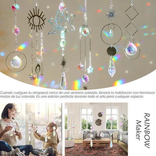 Miniatura 7 de ilclviz Atrapasoles de Cristal Colgante con Colgante de Prisma y Cadena - Ornamento con Bolas de Cristal para Ventana, 6 Piezas Plata B