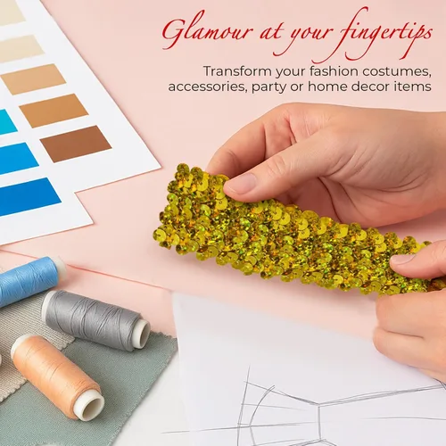 Miniatura 7 de Trims by the Yard Artesanía metálica elástica y versátil de 4 filas, ribete de lentejuelas duradero para disfraces, moda y decoración del hogar, 1