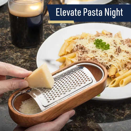 Miniatura 5 de Rallador de queso con recipiente, rallador de queso de acero inoxidable con cuenco de madera de cerezo, triturador fino de cocina para queso duro