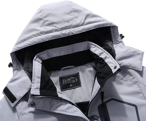 Miniatura 5 de Pooluly - Chaqueta de invierno para esquísnowboard para mujer, con capucha, impermeable, rompeviento