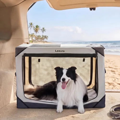 Lesure Jaula Plegable para Perros - Perrera de Viaje Portátil para Perros Grandes, Jaula para Mascotas de 4 Puertas con Ventanas de Malla, Interior