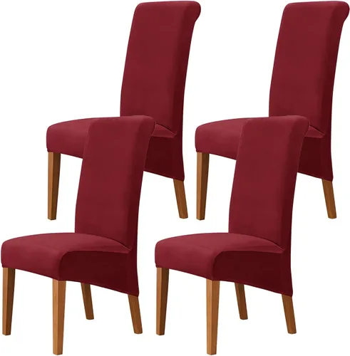 Miniatura 12 de Juego de 2 fundas de terciopelo para sillas de comedor, color beige, fundas elásticas para sillas de comedor y cocina, reutilizables, protector