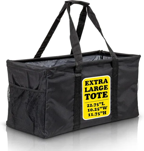 Miniatura 25 de Bolsa de utilidad extragrande Lucazzi - Cesta de lona rectangular plegable reutilizable con marco de alambre con dos bolsillos exteriores