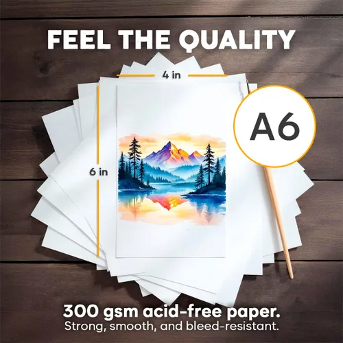 Miniatura 2 de Bloc de papel de acuarela de 64 hojas, A6, de 4 x 6 pulgadas, papel de color de agua de 140 libras/10.58 oz/m², 100% pulpa de algodón, suministros