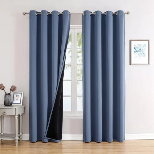 Miniatura 15 de ChrisDowa - Cortinas 100% opacas, para dormitorio, con forro negro, 2 capas gruesas, aislamiento térmico y ojales, 63 pulgadas de largo, juego de 2