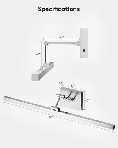 Miniatura 6 de VONLUCE Luz LED de Tocador de Baño de 30", Luces LED Modernas de Tocador 3CCT con Brazo Giratorio de Cabezal Rotativo de 360°, Lámpara de Baño