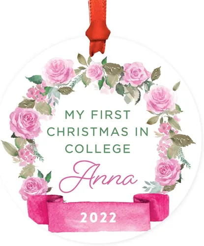 Miniatura 52 de Andaz Press Adorno de Navidad de madera grabado con láser para aniversario de boda, 1 año juntos, Navidad 2025, pancarta de flores rosas, 1 paquete