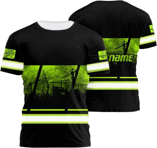 Miniatura 23 de Camisa de Alta Visibilidad con Cráneo para Hombre, Camisas Reflectantes de Seguridad con Bandera de EE. UU., Nombre Personalizado para Ropa
