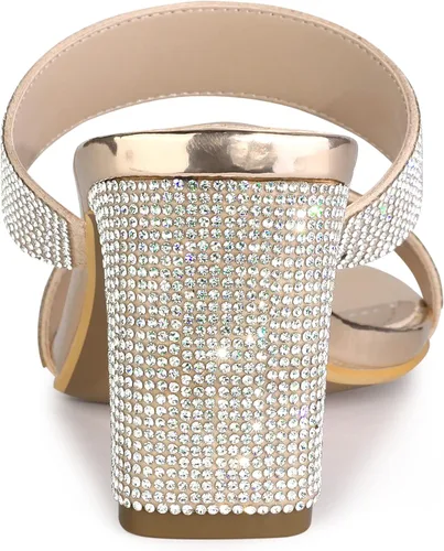 Miniatura 4 de Allegra K Sandalias de tacón grueso con diamantes de imitación para mujer, M