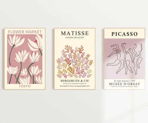 Miniatura 7 de MINI ZOZI Matisse Arte de Pared Enmarcado Impresiones de Mercado de Flores 12x16 3PCS Decoración de Pared Picasso Lienzo Grande Pósteres Beige