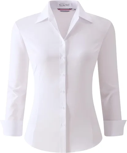 Miniatura 9 de Alex Vando Camisas de vestir para mujer, sin arrugas, ajuste regular, manga larga, elástica, camisa de trabajo