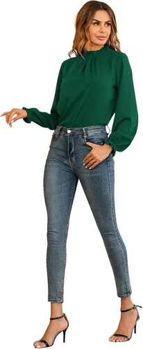 Miniatura 4 de LYANER Blusa de manga larga con volantes y cuello alto para mujer