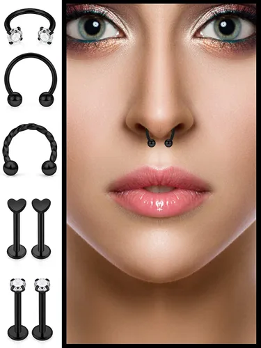 Miniatura 4 de SCERRING Anillos de labio de acero inoxidable de 0.66 oz (16 g) de herradura Labret Monroe, anillos de labio para uñas, tragus rook, hélice