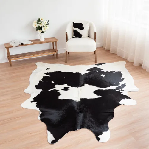 Miniatura 7 de ecowhides Alfombra de piel de vaca brasileña en blanco y negro, piel de vaca para el hogar, sala de estar (XL) 7 x 6 pies