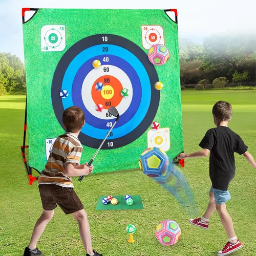 Miniatura 2 de Juego de astillado de golf con soporte: juego de objetivos de golf de batalla 4 en 1 con 16 bolas adhesivas, 8 bolsas de frijol, 2 pelotas