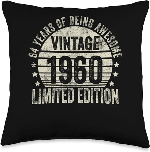 64 Year Old Vintage 1960 Limited Edition Bday Cojín retro de 64 cumpleaños para hombres y mujeres, 16 x 16 pulgadas, multicolor