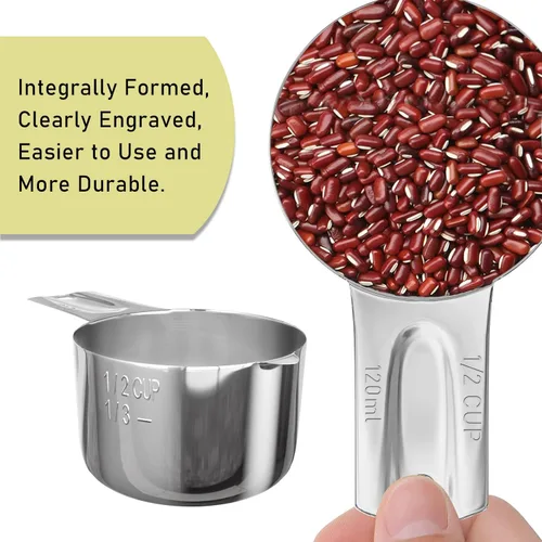 Miniatura 3 de 2 piezas 1/2 taza (120 ml, 4 oz) Taza medidora individual, cuchara medidora de acero inoxidable, medida métrica y en EE. UU., apta para lavavajillas