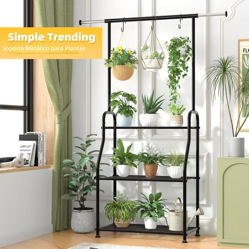 Miniatura 4 de Simple Trending - Soporte para plantas de interior y exterior, estante de metal resistente de 3 niveles para múltiples macetas colgantes, soporte