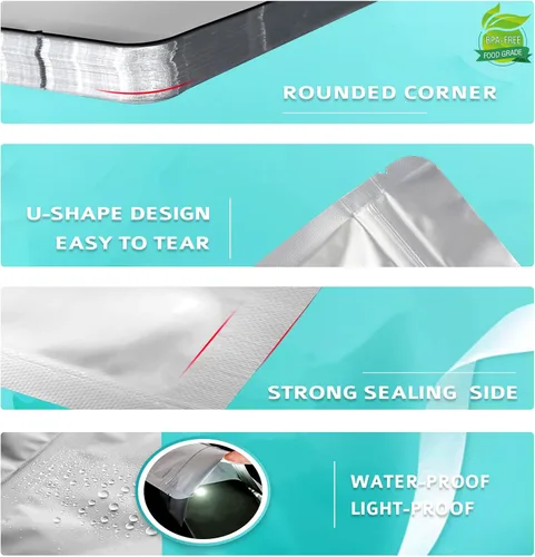 Miniatura 4 de 50 bolsas de Mylar para almacenamiento de alimentos con absorbentes de oxígeno, bolsas de Mylar extra gruesas de 15 mil, juego de 4 tamaños