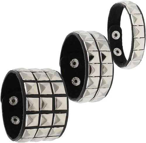 TURTLEDOVE Punk Leather Bracelet Set - 3PCS Goth Leather Wristband with Metal Studded - Cuff Bangle for Men Women Pulsera con 3 tachuelas