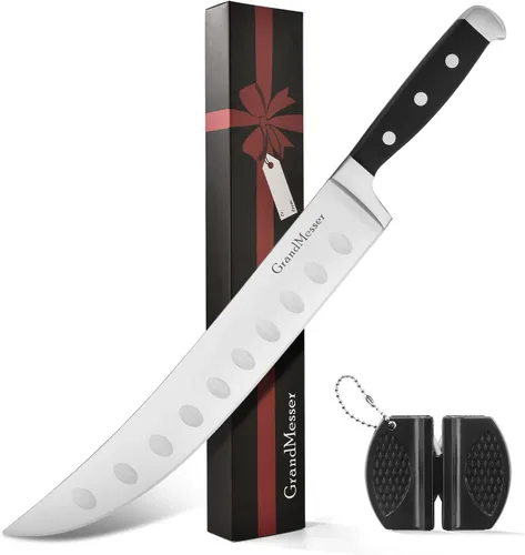 Miniatura 8 de Cuchillo de carnicero para cortar carne, cuchillo curvo con mango cómodo de 9 pulgadas, hoja de acero inoxidable alemán de alto carbono, cuchillo