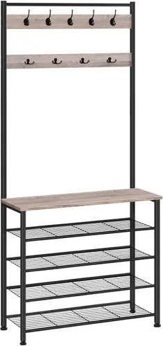 Miniatura 11 de HOOBRO Árbol de pasillo, perchero con zapatero, árbol de pasillo con banco, organizador de almacenamiento de zapatos de 5 niveles con 9 ganchos