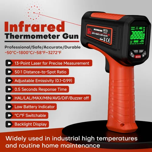 Miniatura 2 de Termómetro infrarrojo 50:1 pistola de temperatura láser -58 ℉ ~ 3272 ℉, termómetro de parrilla para horno de pizza para accesorios de plancha, 58°F