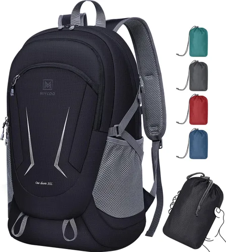 MIYCOO Mochila - Mochila plegable ultraligera para viajes, campamento, senderismo, mochila plegable impermeable para hombres y mujeres, color negro