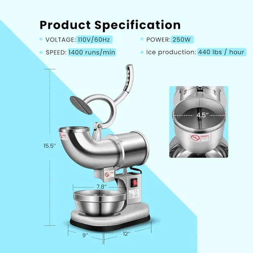 Miniatura 7 de VIVOHOME Plata dual eléctrica 440lbs/hr de la máquina del fabricante del cono de la nieve de la máquina de la trituradora de hielo de las cuchillas