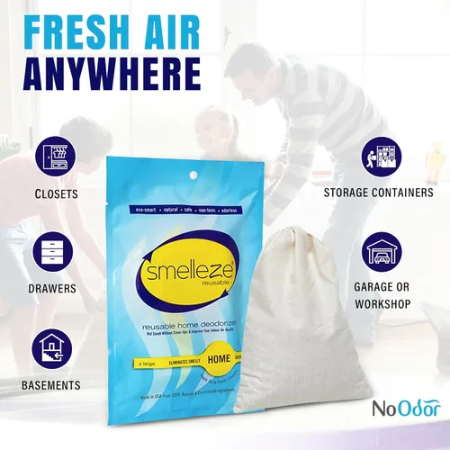 Miniatura 7 de SMELLEZE Bolsa desodorante reutilizable para eliminar olores en el hogar, eliminador de olores natural para el hogar, elimina el olor apestoso sin
