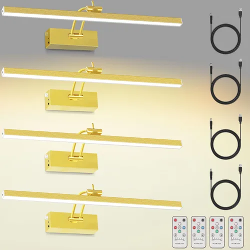 Miniatura 7 de Paquete de 4 luces para cuadros de pared, iluminación de arte de 23 pulgadas para pinturas inalámbricas, batería recargable de 6400mAh operada por