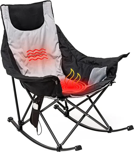 Miniatura 23 de SUNNYFEEL Silla Mecedora de Camping de Gran Tamaño, Silla de Patio Totalmente Acolchada con Bolsillo Lateral, Sillón Reclinable Portátil de Respaldo