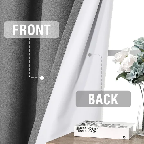 Miniatura 25 de H.VERSAILTEX - Cortinas 100% opacas con aislamiento térmico, texturizadas, de lino, con bloqueo de calor y luz completa, p/sala de estar y Roble