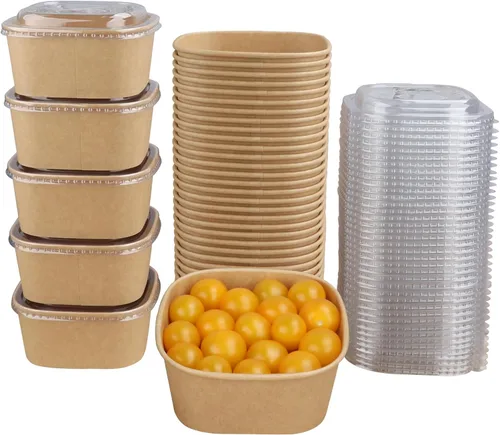 Miniatura 9 de Cuencos desechables de papel kraft de 17 onzas con tapas, recipientes de alimentos, cuencos de sopa, suministros de fiesta, cuencos de golosinas
