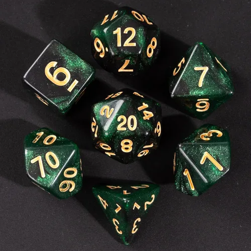 Miniatura 50 de Juego de dados DND de 7 dados poliédricos con una bolsa de dados de cuero, juego de dados D&D para juegos de mesa RPG (negro)