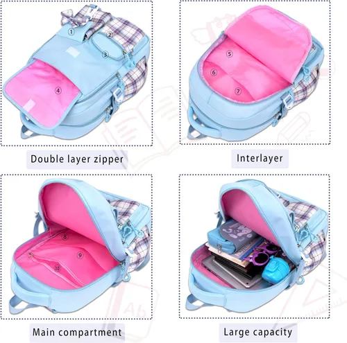 Miniatura 6 de Roffatide Mochila escolar Kawaii de anime para niñas y niños con 21 accesorios de dibujos animados para estudiantes estéticos para el nuevo