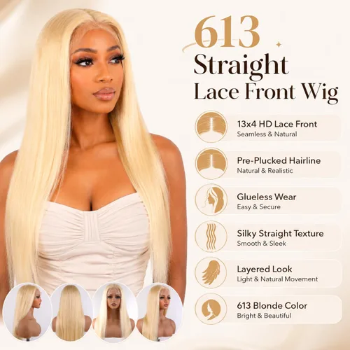 Miniatura 2 de Peluca de cabello humano lacio 613 con encaje frontal de 22 pulgadas, peluca rubia con encaje frontal HD de 13 x 4, cabello Remy brasileño