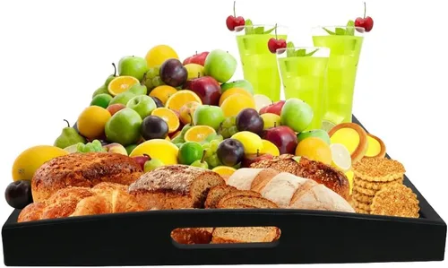 Miniatura 3 de DILLMAN Bandeja de servir grande rectangular de madera negra bandeja de comida bandeja de mayordomo bandeja de desayuno con asas (pequeña)