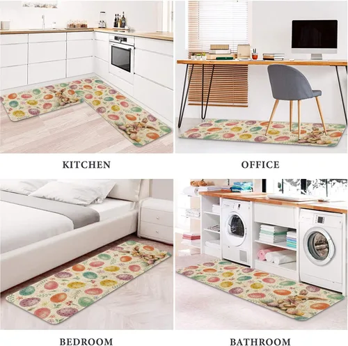 Miniatura 6 de Juego de 2 alfombras de cocina de Pascua, decoración de cocina de Pascua, huevos coloridos para piso, tapete de 17 x 30 pulgadas + alfombra