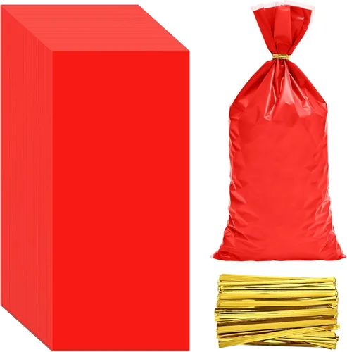 Miniatura 10 de Lecpeting 100 bolsas de celofán, bolsas de plástico para dulces con lazos giratorios para envoltura de regalo, cumpleaños, boda, baby shower