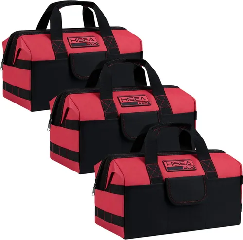 Miniatura 8 de HISEA Paquete de 3 bolsas de herramientas resistentes con bolsillos de almacenamiento, organizador de herramientas de 13 pulgadas con base ancha