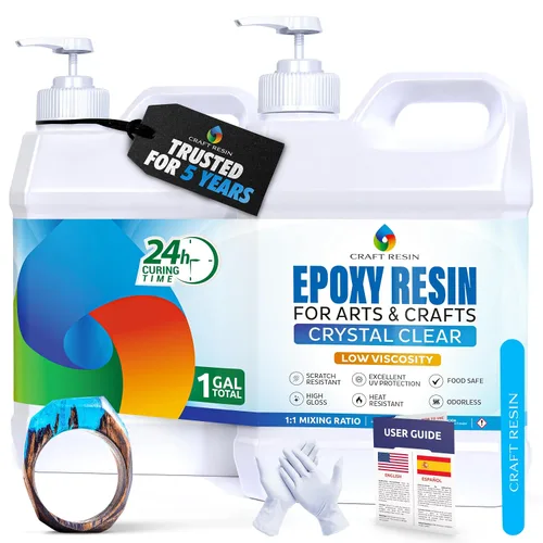 CRAFT RESIN Kit de resina epoxi de 1 galón, resina epoxi transparente con bombas - Segura para alimentos y resistente a los rayos UV para arte DIY,