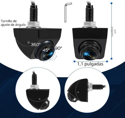 Miniatura 5 de Cámara de respaldo con vista frontal conmutable – 1080P metal AHD, visión trasera gran angular de 170°, visión nocturna súper clara, inversa Negro