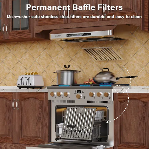 Miniatura 4 de Campana Extractora para Debajo del Clóset de 30 Pulgadas, Campana Extractora de Acero Inoxidable para Estufa de Cocina con Ventilador de Escape de 4