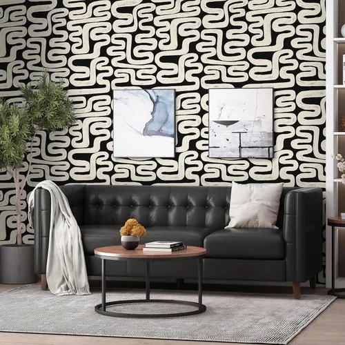 Miniatura 5 de Papel tapiz negro y blanco crema de despegar y pegar, diseño geométrico moderno, autoadhesivo, extraíble, papel de contacto grueso, impermeable