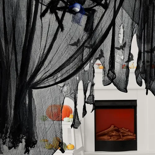 Miniatura 8 de Halatool 6 Pack Creepy Cloth 30x72 Inch, Black Cheesecloth Gauze for Halloween Haunted House Decorations, Spooky Outdoor Yard Window Porch Tree
