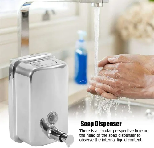 Miniatura 3 de Dispensador de jabón montado en la pared para baño, dispensador de líquido comercial de pared de acero inoxidable dispensador de desinfectante