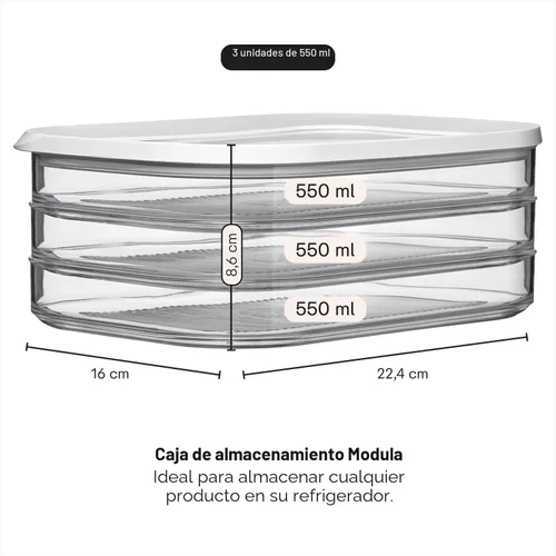 Miniatura 3 de Mepal Modula - Caja redonda apilable para almacenamiento de alimentos, 3 compartimentos con 1 tapa universal transparente enmarcada, ideal