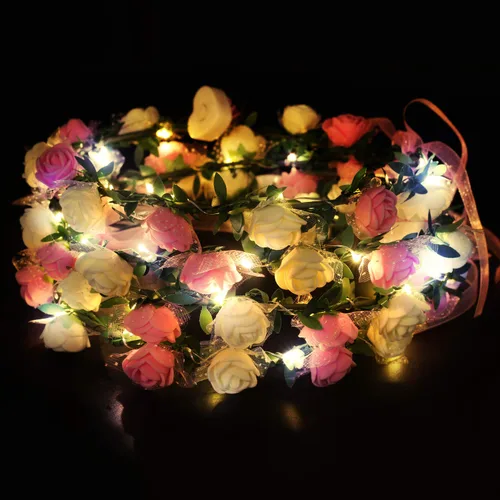 Miniatura 5 de Novelty Place Paquete de 4 diademas de flores iluminadas, corona de cabeza floral LED para bodas, festivales y fiestas, 4 piezas